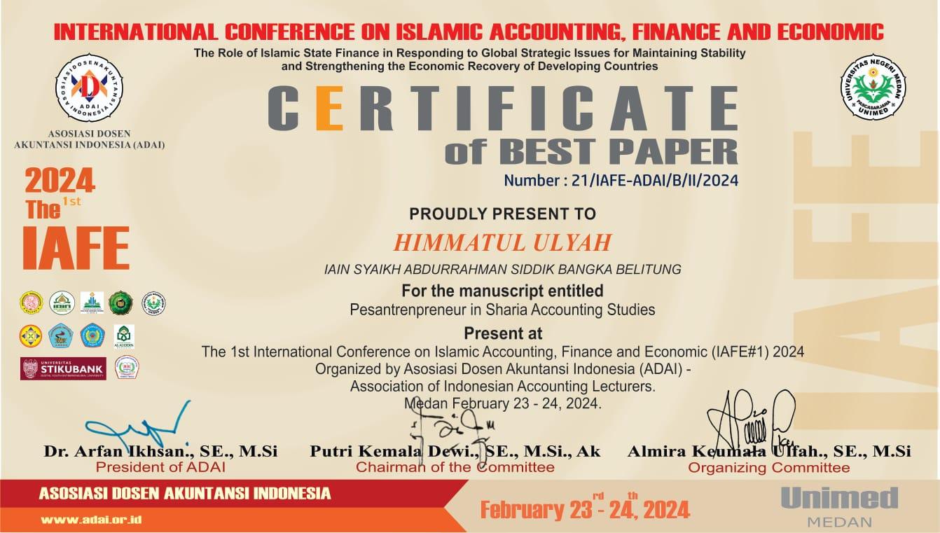 Dosen FSEI IAIN SAS Babel Raih The Best Paper pada Ajang Internasional IAFE Tahun 2024
