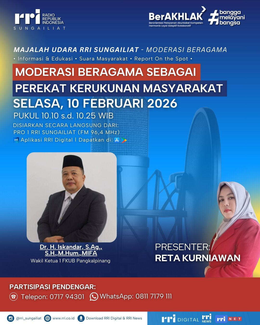 Dr. H. Iskandar, M.Hum Menjadi Narasumber RRI Sungailiat: Moderasi Beragama sebagai Perekat Kerukunan Masyarakat