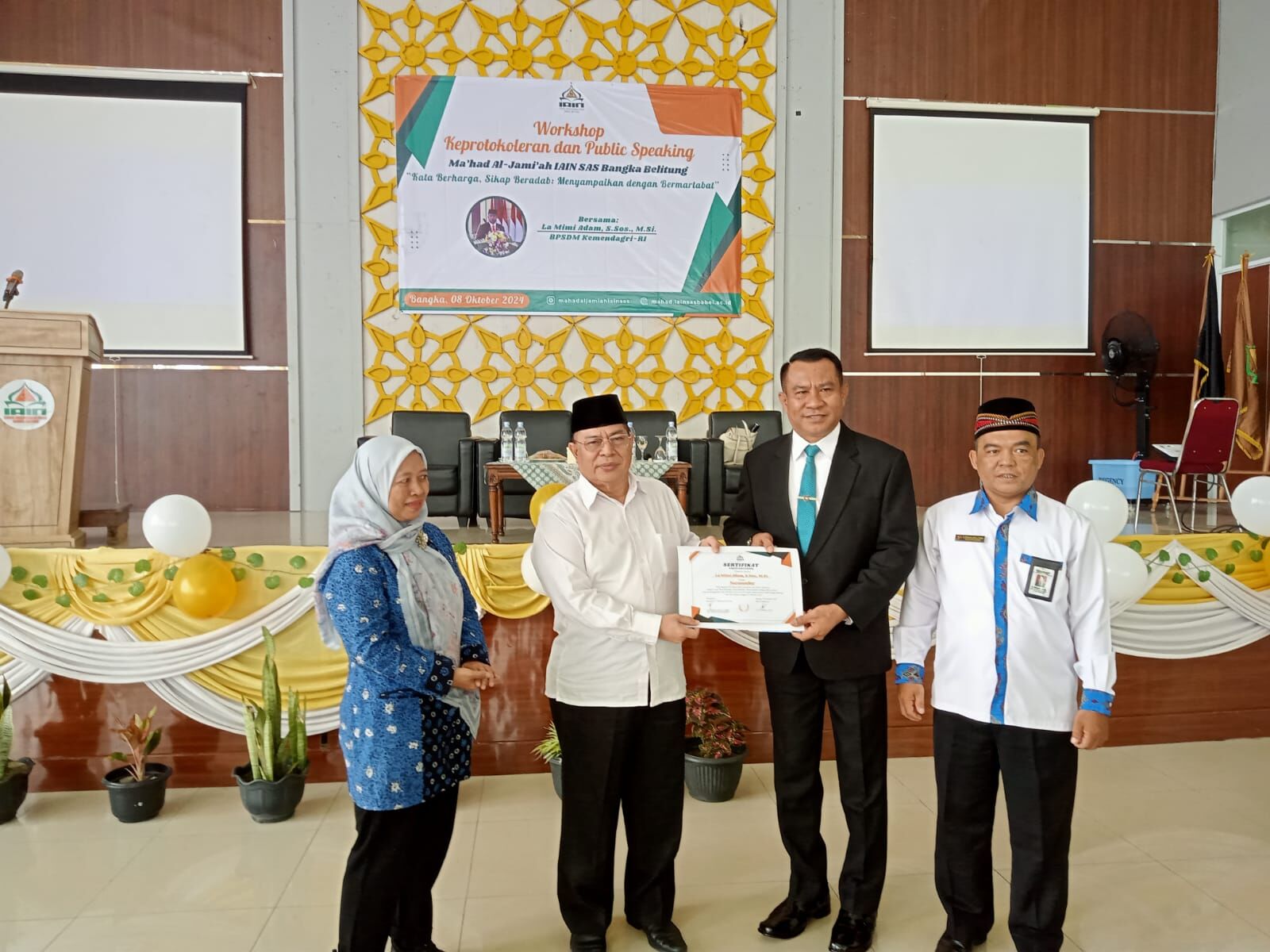 Hadirkan Widyaiswara BPSDM Kemendagri RI, Ma'had Al-Jami'ah IAIN SAS Babel Gelar Workshop Keprotokolan dan Public Speaking