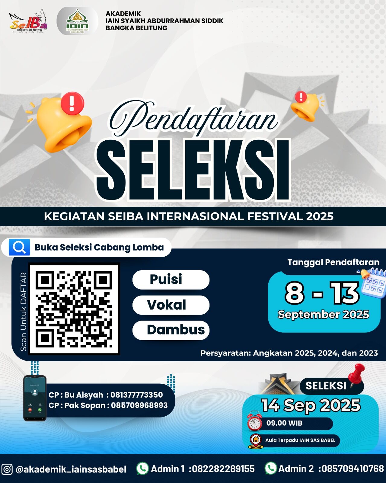 IAIN SAS Babel Buka Seleksi Pendaftaran SeiBa Internasional Festival Tahun 2025, Ini Syarat dan Jadwal