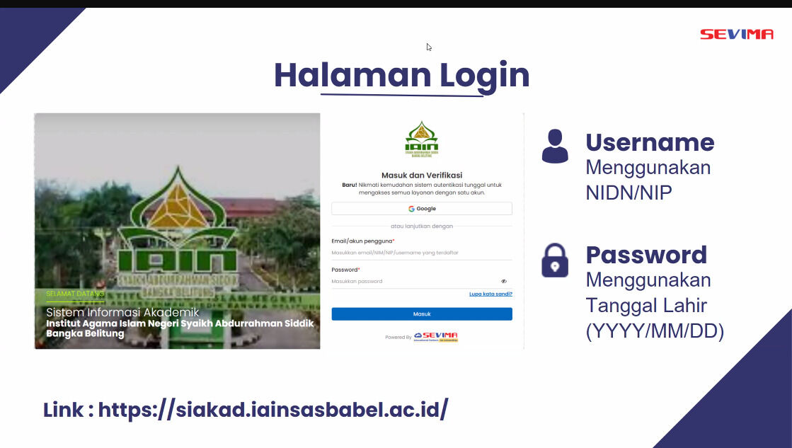 IAIN SAS Bangka Belitung Gelar Sosialisasi SiAkad Cloud SEVIMA bagi Dosen Secara Virtual