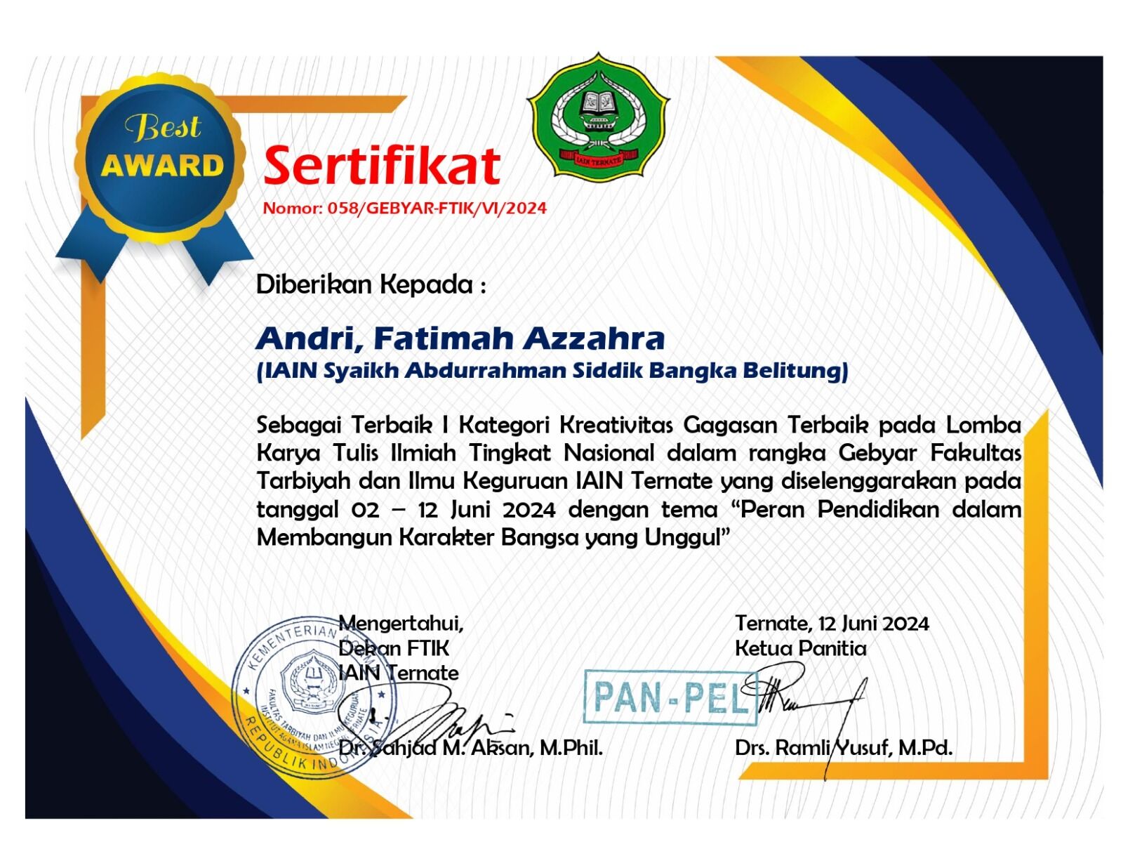 Ikuti Lomba Karya Tulis Ilmiah Nasional, Tim Mahasiswa Prodi PBA IAIN SAS Babel Raih Terbaik I