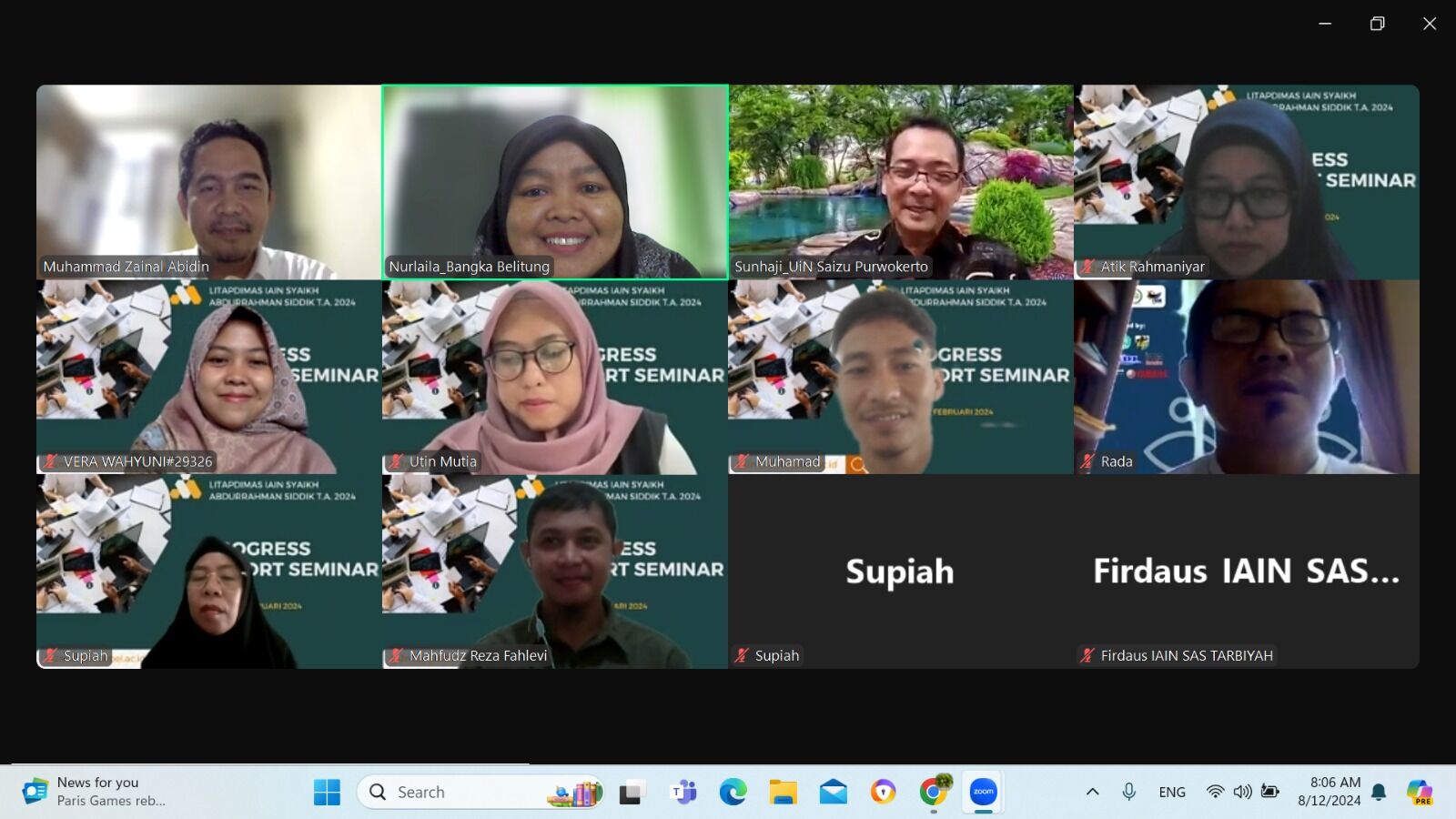 LP2M IAIN SAS Babel Gelar Seminar Antara Penelitian dan Pengabdian Litapdimas Tahun 2024 Secara Daring