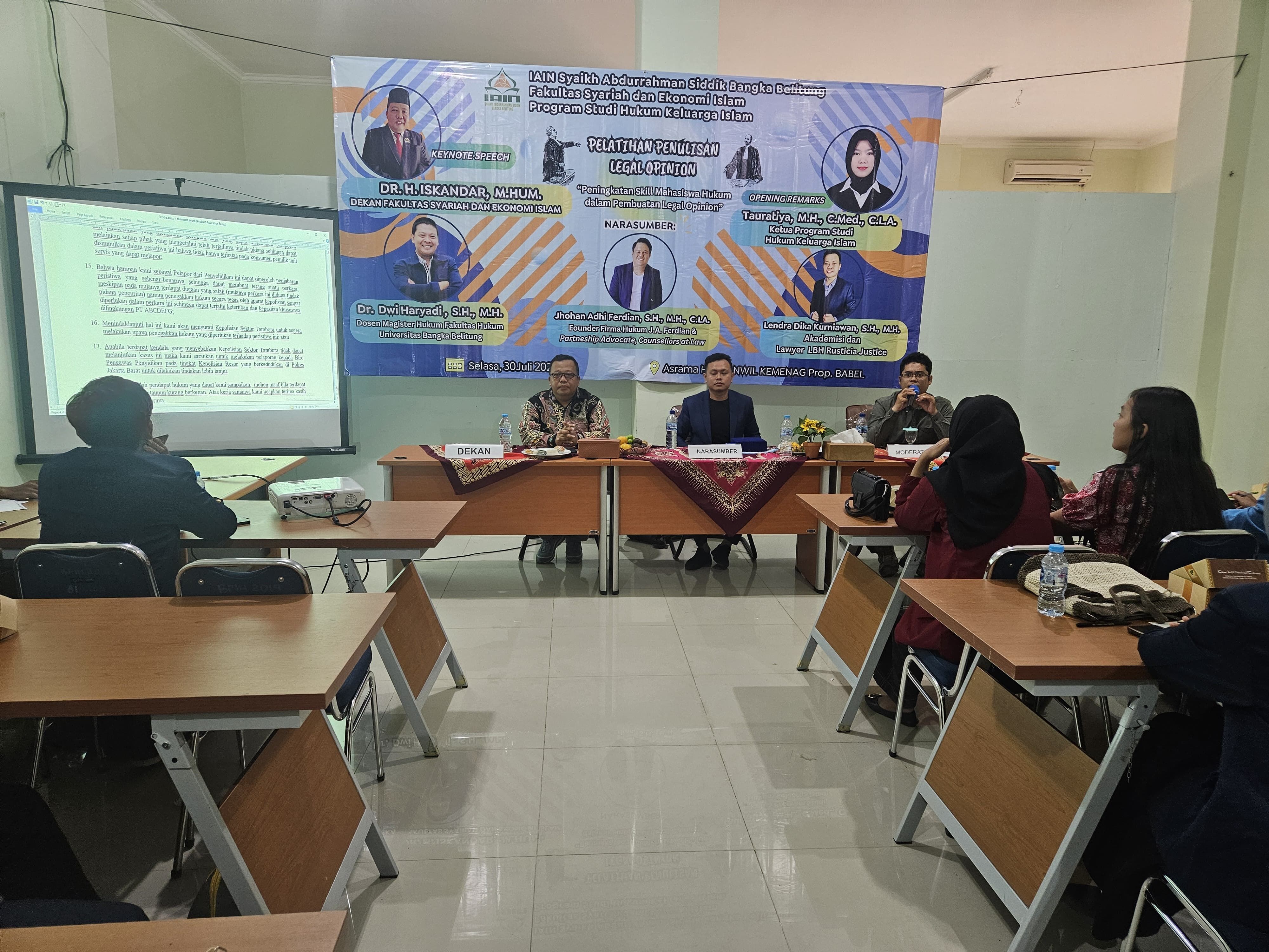 Mahasiswa Hukum Prodi HKI FSEI IAIN SAS Bangka Belitung Gelar Pelatihan Legal Opinion