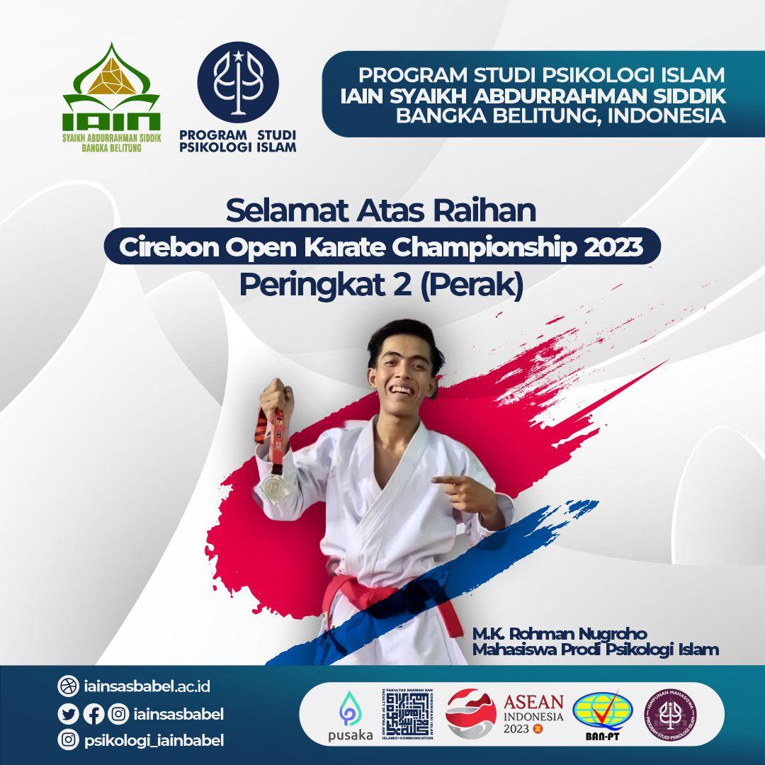 Mahasiswa IAIN SAS Babel Raih Juara 2 di Ajang Cirebon Open Karate Championship 2023.