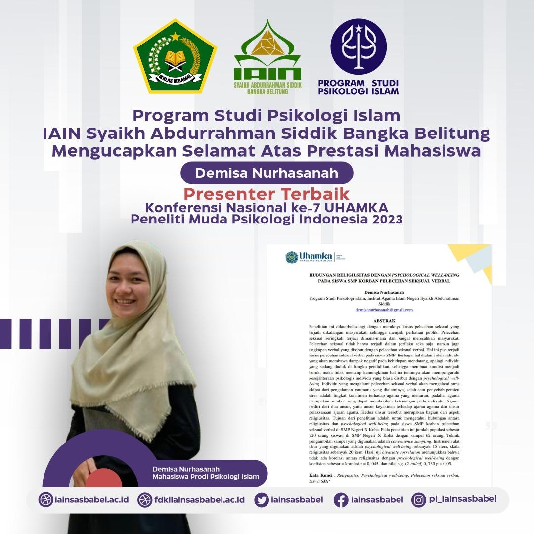 Mahasiswa Prodi Psikologi Islam Raih Predikat Presenter Terbaik Konferensi Nasional Ke-7 Peneliti Muda Psikologi Indonesia