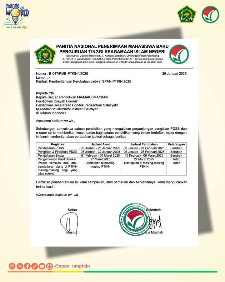 Perubahan Jadwal SPAN-PTKIN 2025: Pengisian PDSS Diperpanjang hingga Februari
