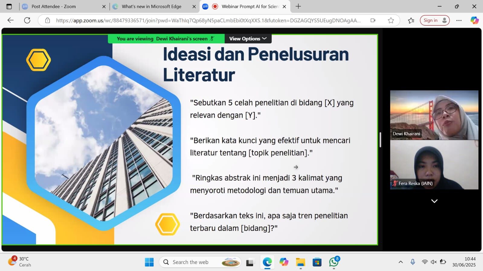 Pusat Penelitian dan Publikasi Ilmiah IAIN SAS Babel Gandeng Prodi Teknik Informatika UIN Syarif Hidayatullah Jakarta gelar Webinar Prompt AI