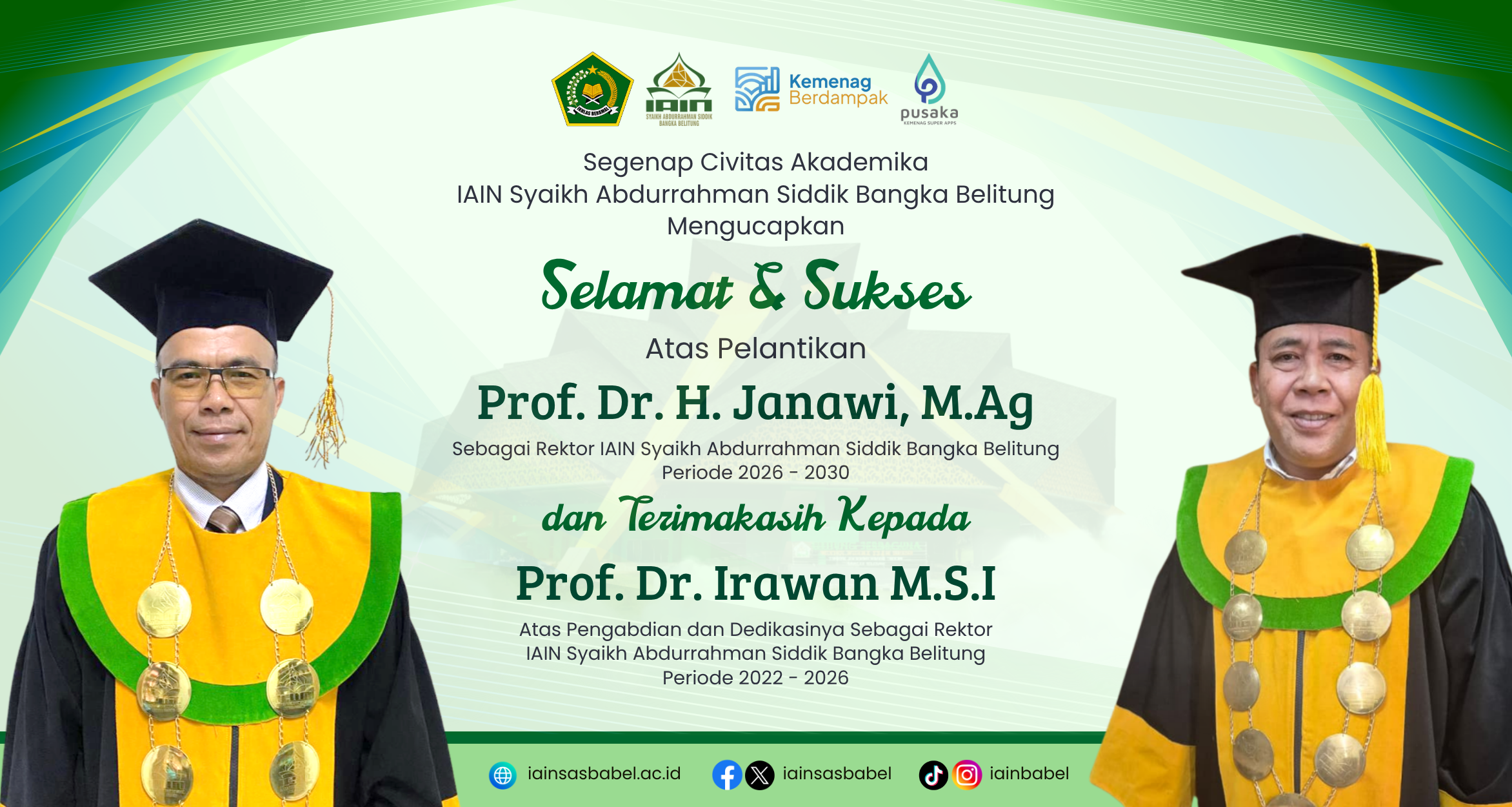 Selamat dan Sukses atas Pelantikan Rektor IAIN SAS Babel  Periode 2026- 2030