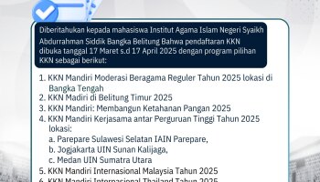 Pendaftaran KKN IAIN SAS Babel Tahun 2025 Sudah dibuka, Berikut Persyaratannya