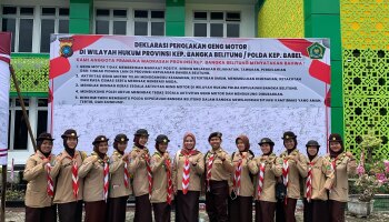 Racana Pramuka IAIN SAS Babel Ikuti Kegiatan Launching Pramuka Madrasah,  Deklarasi Anti Geng Motor dan Anti Terorisme